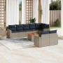 Set de sofás de jardín 9 pzas con cojines ratán sintético gris