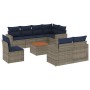 Set de sofás de jardín 9 pzas con cojines ratán sintético gris