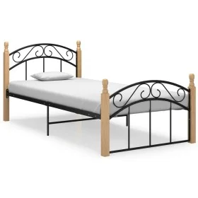 Bettgestell aus Metall und massivem Eichenholz 90x200 cm von vidaXL, Betten und Lattenroste - Ref: Foro24-324925, Preis: 82,5...
