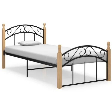 Bettgestell aus Metall und massivem Eichenholz 90x200 cm von vidaXL, Betten und Lattenroste - Ref: Foro24-324925, Preis: 83,4...