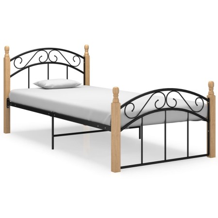 Metal bed frame and solid oak wood 90x200 cm by vidaXL, Beds and slatted bases - Ref: Foro24-324925, Price: 83,49 €, Discount: %