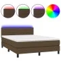 Box spring bed mattress LED lights dark brown fabric 140x200cm by vidaXL, Beds and slatted bases - Ref: Foro24-3133240, Price...