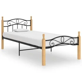 Estructura de cama madera maciza roble metal negro 100x200 cm de vidaXL, Camas y somieres - Ref: Foro24-324912, Precio: 89,21...
