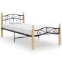 Solid oak wood bed frame black metal 100x200 cm by vidaXL, Beds and slatted bases - Ref: Foro24-324912, Price: 90,05 €, Disco...