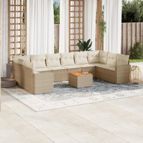 Set de sofás de jardín 11pzas con cojines ratán sintético beige