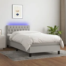 Box spring bed mattress and LED lights light gray fabric 100x200 cm by vidaXL, Beds and slatted bases - Ref: Foro24-3133373, ...