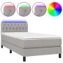 Box spring bed mattress and LED lights light gray fabric 100x200 cm by vidaXL, Beds and slatted bases - Ref: Foro24-3133373, ...