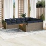 Set de sofás de jardín 11 pzas y cojines ratán sintético gris