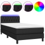 Cama box spring colchón y luces LED tela negro 90x190 cm
