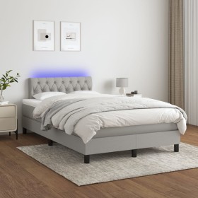 Cama box spring con colchón tela y LED gris claro 120x200 cm