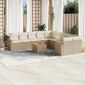 Set de sofás de jardín 11pzas con cojines ratán sintético beige en Conjuntos de jardín | Comprar online en Foro24