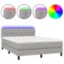 Box spring bed mattress and LED lights light gray fabric 140x200 cm by vidaXL, Beds and slatted bases - Ref: Foro24-3133397, ...