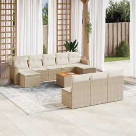 Set de sofás de jardín 11pzas con cojines ratán sintético beige Set de sofás de jardín 11pzas con cojines ratán sintético beige