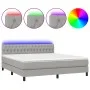 Box spring bed mattress and LED lights light gray fabric 160x200 cm by vidaXL, Beds and slatted bases - Ref: Foro24-3133405, ...