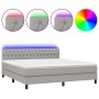 Box spring bed mattress and LED lights light gray fabric 180x200 cm by vidaXL, Beds and slatted bases - Ref: Foro24-3133413, ...