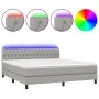 Box spring bed mattress and LED lights light gray fabric 180x200 cm by vidaXL, Beds and slatted bases - Ref: Foro24-3133413, ...