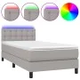 Box spring bed mattress and LED lights light gray fabric 90x200 cm by vidaXL, Beds and slatted bases - Ref: Foro24-3133445, P...