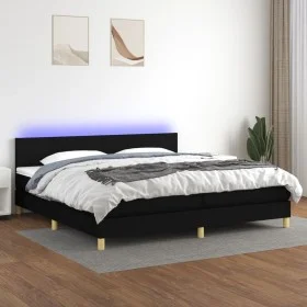 Box spring bed with LED mattress black fabric 200x200 cm by vidaXL, Beds and slatted bases - Ref: Foro24-3133583, Price: 572,...