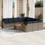 Set sofás de jardín con cojines 12 piezas ratán sintético gris