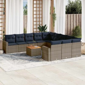 Set sofás de jardín con cojines 12 piezas ratán sintético gris