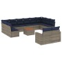 Set sofás de jardín con cojines 13 piezas ratán sintético gris