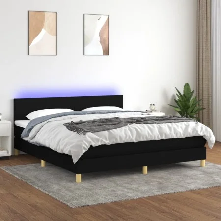 Box spring bed with LED mattress black fabric 180x200 cm by vidaXL, Beds and slatted bases - Ref: Foro24-3133575, Price: 551,...