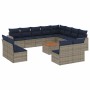 Set sofás de jardín con cojines 13 piezas ratán sintético gris