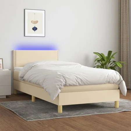 Boxspringbett mit Matratze und LED-Cremestoff 100x200 cm von vidaXL, Betten und Lattenroste - Ref: Foro24-3133618, Preis: 296...