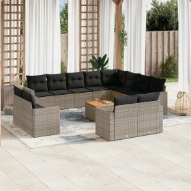 Set sofás de jardín con cojines 13 piezas ratán sintético gris Set sofás de jardín con cojines 13 piezas ratán sintético gris