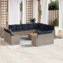 Set sofás de jardín con cojines 13 piezas ratán sintético gris