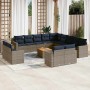 Set de sofás de jardín y cojines 14 pzas ratán sintético gris