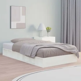 White solid wood double bed frame 135x190 cm by vidaXL, Beds and slatted bases - Ref: Foro24-820712, Price: 106,24 €, Discoun...