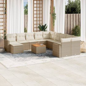 Set de sofás de jardín y cojines 12 pzas ratán sintético beige Set de sofás de jardín y cojines 12 pzas ratán sintético beige