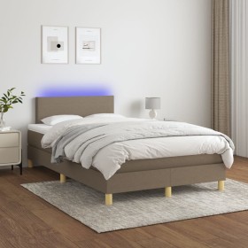 Cama box spring con colchón y LED tela gris taupe 120x200 cm