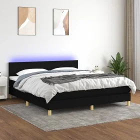 Box spring bed with LED mattress black fabric 160x200 cm by vidaXL, Beds and slatted bases - Ref: Foro24-3133567, Price: 478,...