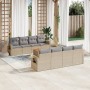 Juego de sofás jardín con cojines beige mezcla 9 pzas ratán PE