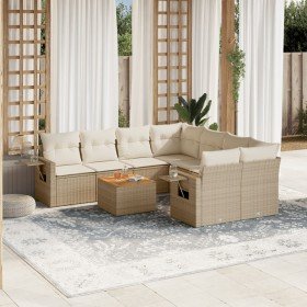 Set de sofás de jardín 9 pzas con cojines ratán sintético beige Set de sofás de jardín 9 pzas con cojines ratán sintético beige