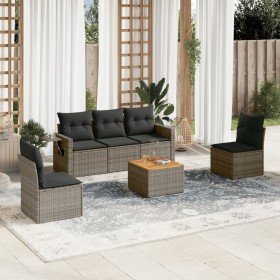 Set de muebles de jardín 6 pzas y cojines ratán sintético gris Set de muebles de jardín 6 pzas y cojines ratán sintético gris