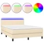 Box spring bed with mattress and LED cream fabric 140x200 cm by vidaXL, Beds and slatted bases - Ref: Foro24-3133002, Price: ...