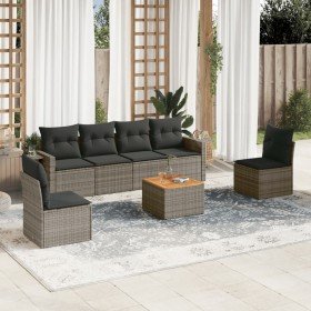 Set de sofás de jardín 7 piezas con cojines ratán PE gris Set de sofás de jardín 7 piezas con cojines ratán PE gris