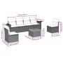Set de sofás de jardín 7 piezas con cojines ratán PE gris