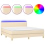 Boxspringbett mit Matratze und LED-Cremestoff 160x200 cm von vidaXL, Betten und Lattenroste - Ref: Foro24-3133570, Preis: 504...