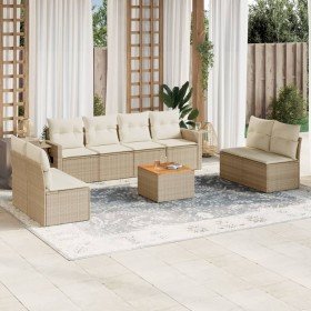 Set de sofás de jardín 9 pzas con cojines ratán sintético beige en Conjuntos de jardín | Comprar online en Foro24