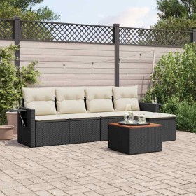 Set de sofás de jardín 6 piezas y cojines ratán sintético negro