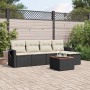 Set de sofás de jardín 6 piezas y cojines ratán sintético negro