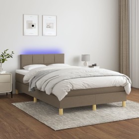 Cama box spring con colchón y LED tela gris taupe 120x200 cm