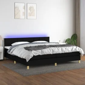 Box spring bed with LED mattress black fabric 200x200 cm by vidaXL, Beds and slatted bases - Ref: Foro24-3133743, Price: 581,...