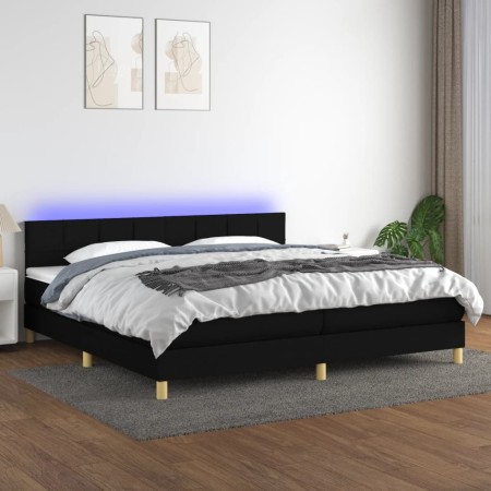Box spring bed with LED mattress black fabric 200x200 cm by vidaXL, Beds and slatted bases - Ref: Foro24-3133743, Price: 586,...