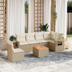Set sofás de jardín 7 piezas y cojines ratán sintético beige en Conjuntos de jardín | Comprar online en Foro24