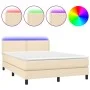 Box spring bed mattress and LED lights cream fabric 140x200 cm by vidaXL, Beds and slatted bases - Ref: Foro24-3133082, Price...